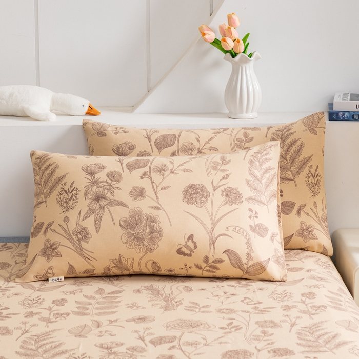 居美良品 2026新款加厚215克老粗布枕套卡通花卉可做凉席二三件套 恬静