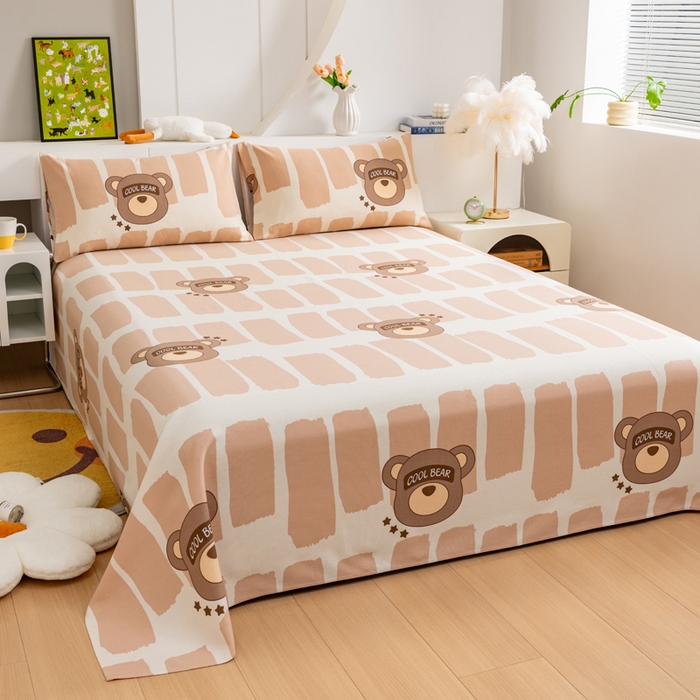 91家纺网 家纺一手货源 找家纺 居美良品 2026新款加厚215克老粗布枕套卡通花卉可做凉席二三件套 酷酷熊