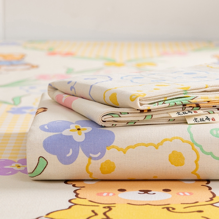 91家纺网 家纺一手货源 找家纺 居美良品 2026新款加厚215克老粗布枕套卡通花卉可做凉席二三件套 花园熊
