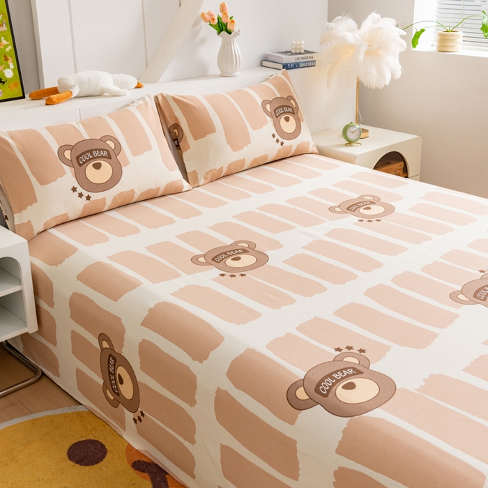 91家纺网 家纺一手货源 找家纺 居美良品 2026新款加厚215克老粗布枕套卡通花卉可做凉席二三件套 酷酷熊