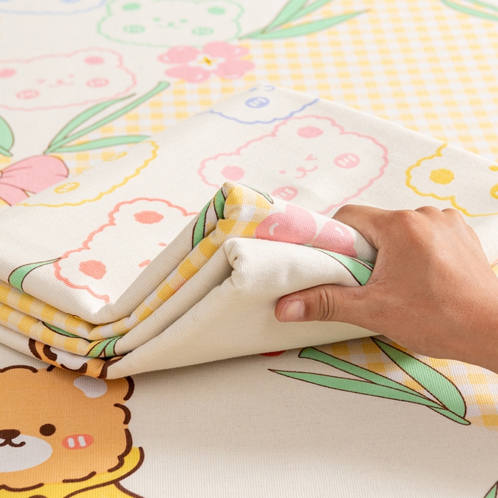 91家纺网 家纺一手货源 找家纺 居美良品 2026新款加厚215克老粗布枕套卡通花卉可做凉席二三件套 花园熊