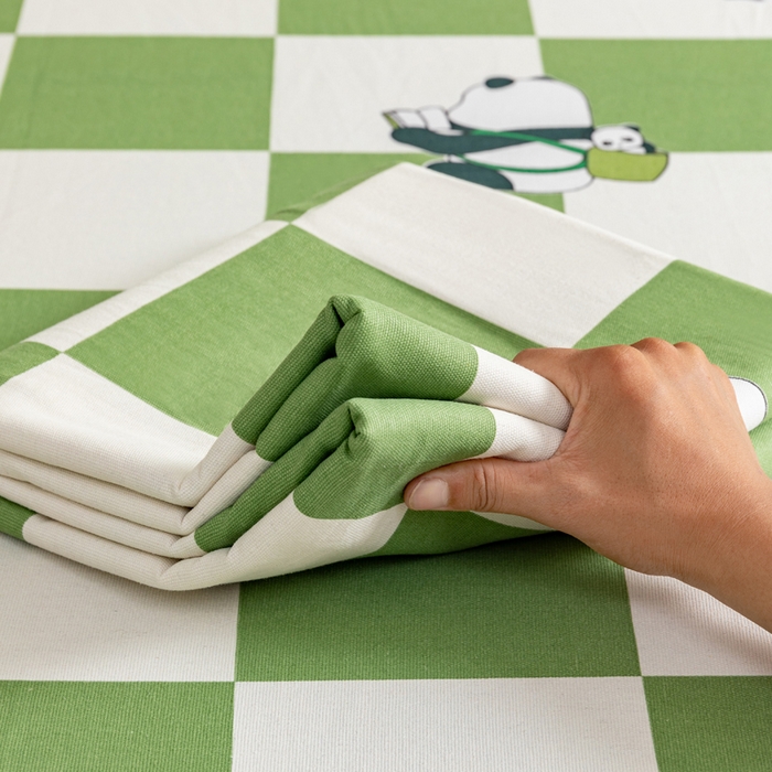 91家纺网 家纺一手货源 找家纺 居美良品 2026新款加厚215克老粗布枕套卡通花卉可做凉席二三件套 熊猫宝贝