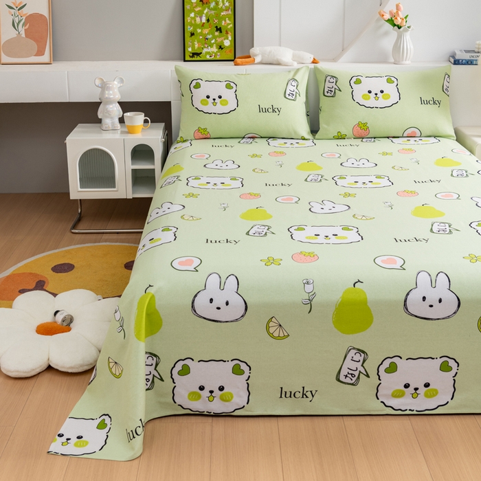 91家纺网 家纺一手货源 找家纺 居美良品 2026新款加厚215克老粗布枕套卡通花卉可做凉席二三件套 萌宠乐园