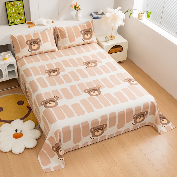 91家纺网 家纺一手货源 找家纺 居美良品 2026新款加厚215克老粗布枕套卡通花卉可做凉席二三件套 酷酷熊