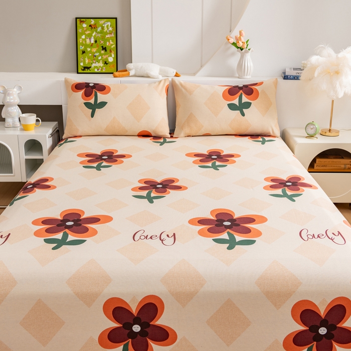 91家纺网 家纺一手货源 找家纺 居美良品 2026新款加厚215克老粗布枕套卡通花卉可做凉席二三件套 幽雅