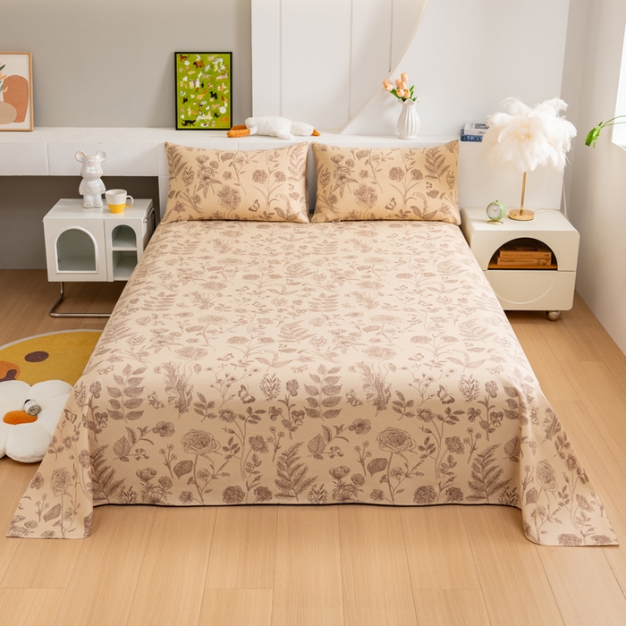 91家纺网 家纺一手货源 找家纺 居美良品 2026新款加厚215克老粗布枕套卡通花卉可做凉席二三件套 恬静