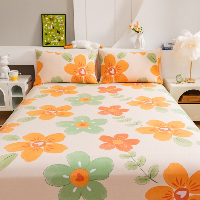 91家纺网 家纺一手货源 找家纺 居美良品 2026新款加厚215克老粗布枕套卡通花卉可做凉席二三件套 绚丽