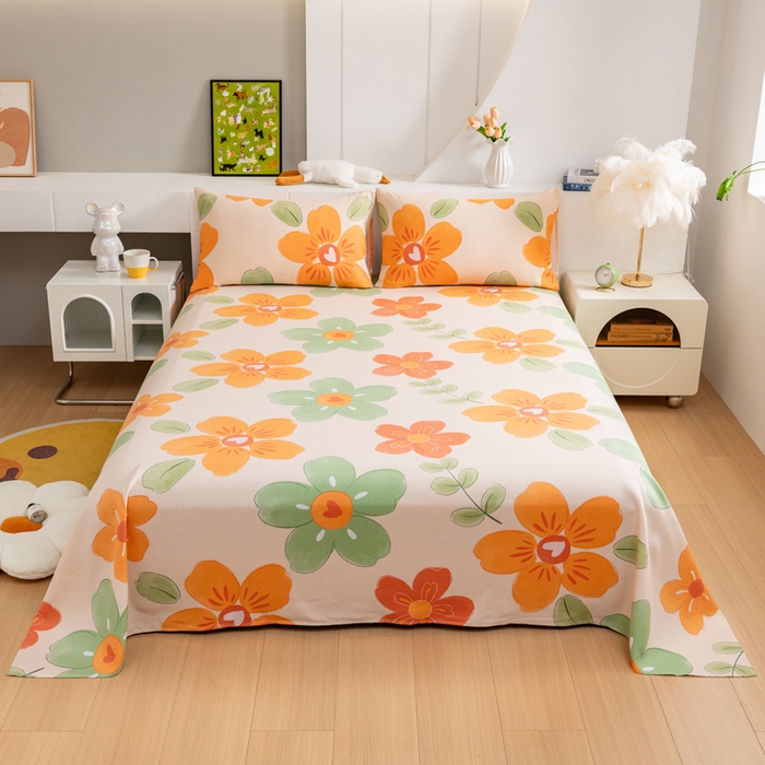 91家纺网 家纺一手货源 找家纺 居美良品 2026新款加厚215克老粗布枕套卡通花卉可做凉席二三件套 绚丽