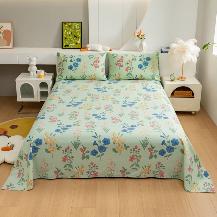 91家纺网 家纺一手货源 找家纺 居美良品 2026新款加厚215克老粗布枕套卡通花卉可做凉席二三件套 诗意花坊