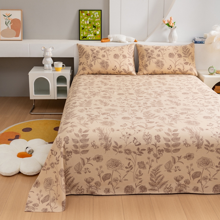 91家纺网 家纺一手货源 找家纺 居美良品 2026新款加厚215克老粗布枕套卡通花卉可做凉席二三件套 恬静