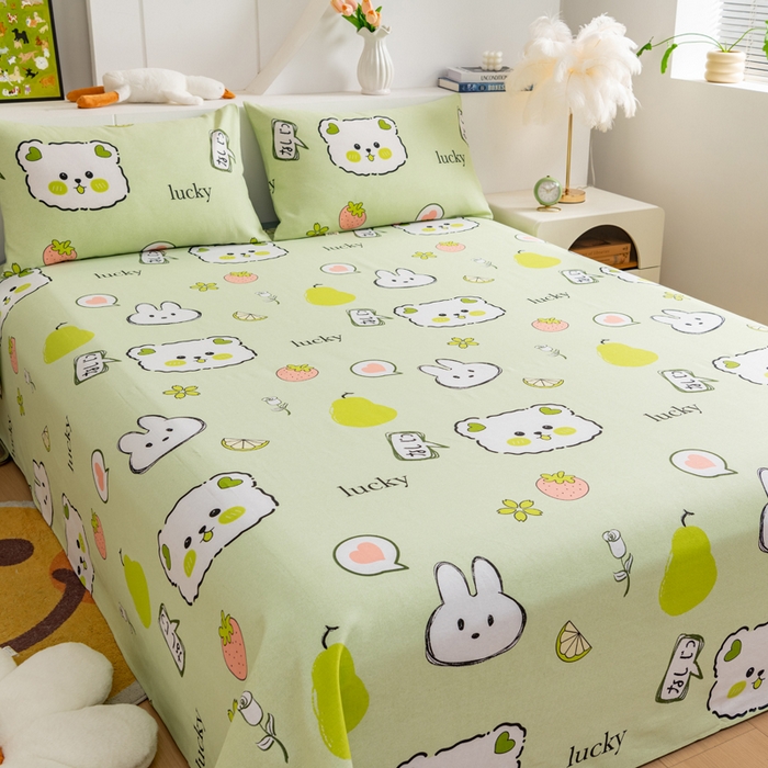 91家纺网 家纺一手货源 找家纺 居美良品 2026新款加厚215克老粗布枕套卡通花卉可做凉席二三件套 萌宠乐园