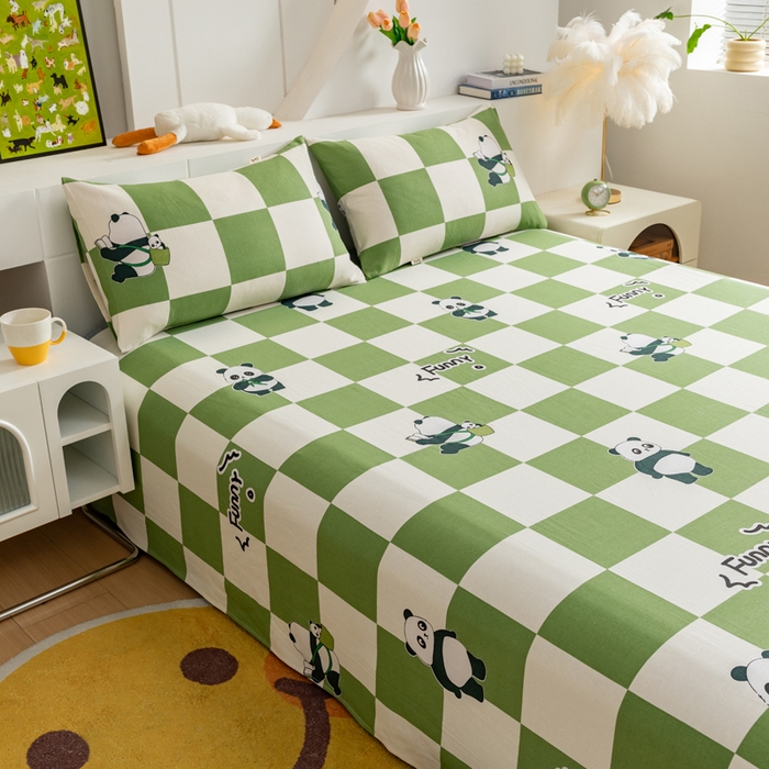 91家纺网 家纺一手货源 找家纺 居美良品 2026新款加厚215克老粗布枕套卡通花卉可做凉席二三件套 熊猫宝贝