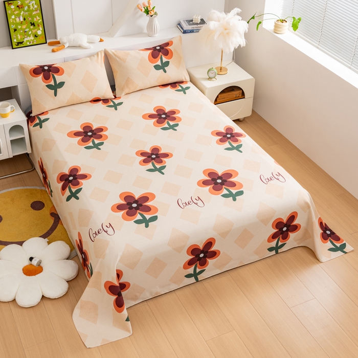 91家纺网 家纺一手货源 找家纺 居美良品 2026新款加厚215克老粗布枕套卡通花卉可做凉席二三件套 幽雅