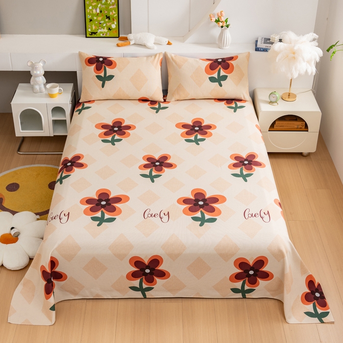 91家纺网 家纺一手货源 找家纺 居美良品 2026新款加厚215克老粗布枕套卡通花卉可做凉席二三件套 幽雅