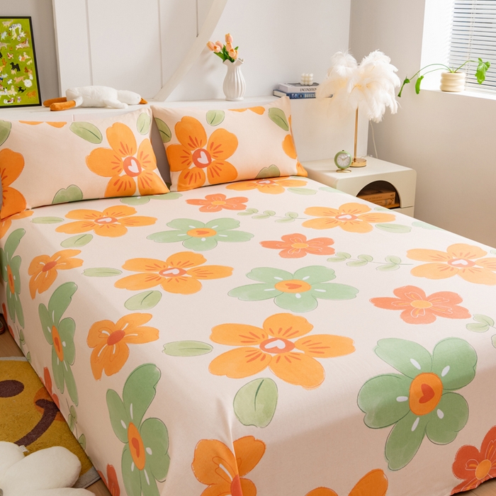 91家纺网 家纺一手货源 找家纺 居美良品 2026新款加厚215克老粗布枕套卡通花卉可做凉席二三件套 绚丽