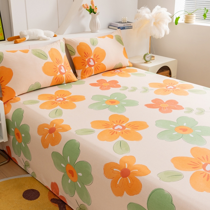 91家纺网 家纺一手货源 找家纺 居美良品 2026新款加厚215克老粗布枕套卡通花卉可做凉席二三件套 绚丽