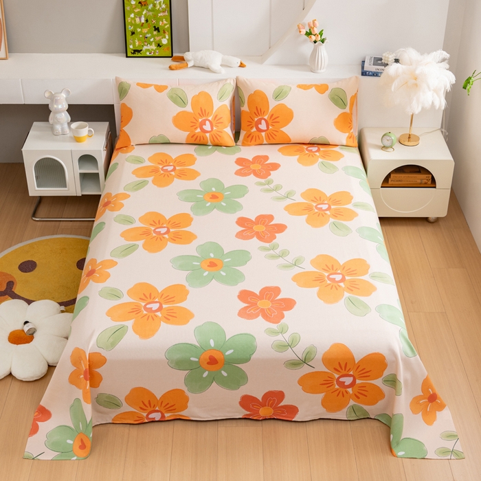 91家纺网 家纺一手货源 找家纺 居美良品 2026新款加厚215克老粗布枕套卡通花卉可做凉席二三件套 绚丽