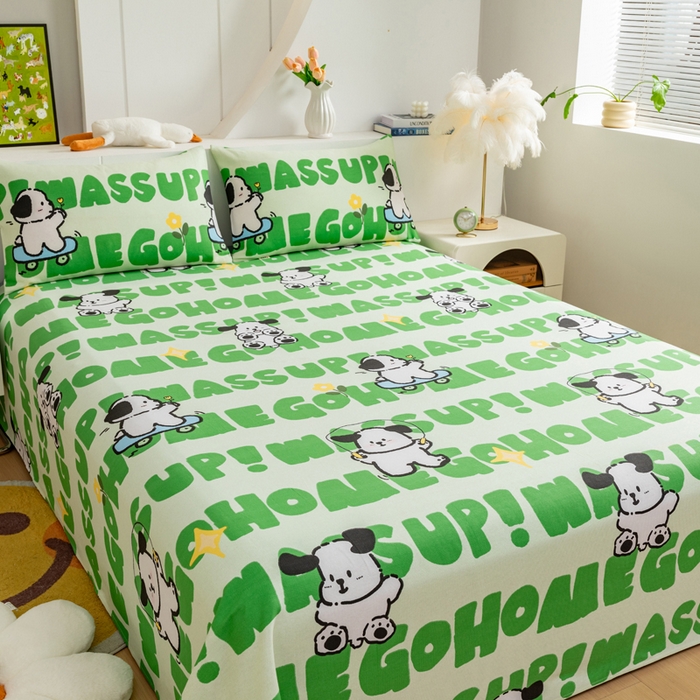 91家纺网 家纺一手货源 找家纺 居美良品 2026新款加厚215克老粗布枕套卡通花卉可做凉席二三件套 滑板狗