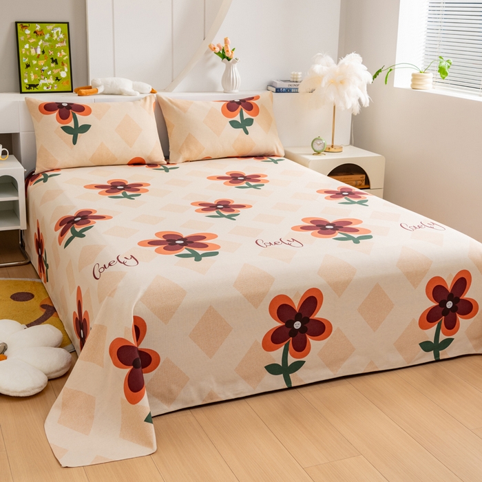 91家纺网 家纺一手货源 找家纺 居美良品 2026新款加厚215克老粗布枕套卡通花卉可做凉席二三件套 幽雅