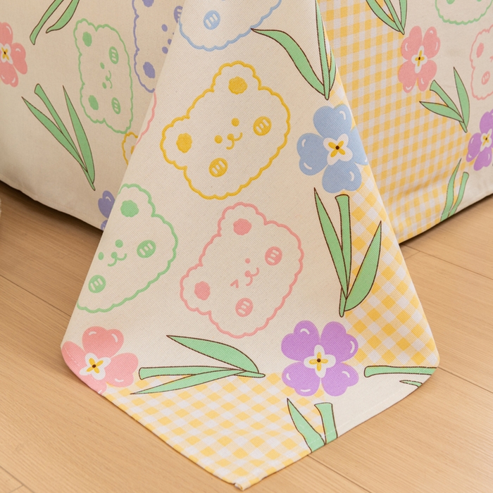 91家纺网 家纺一手货源 找家纺 居美良品 2026新款加厚215克老粗布枕套卡通花卉可做凉席二三件套 花园熊