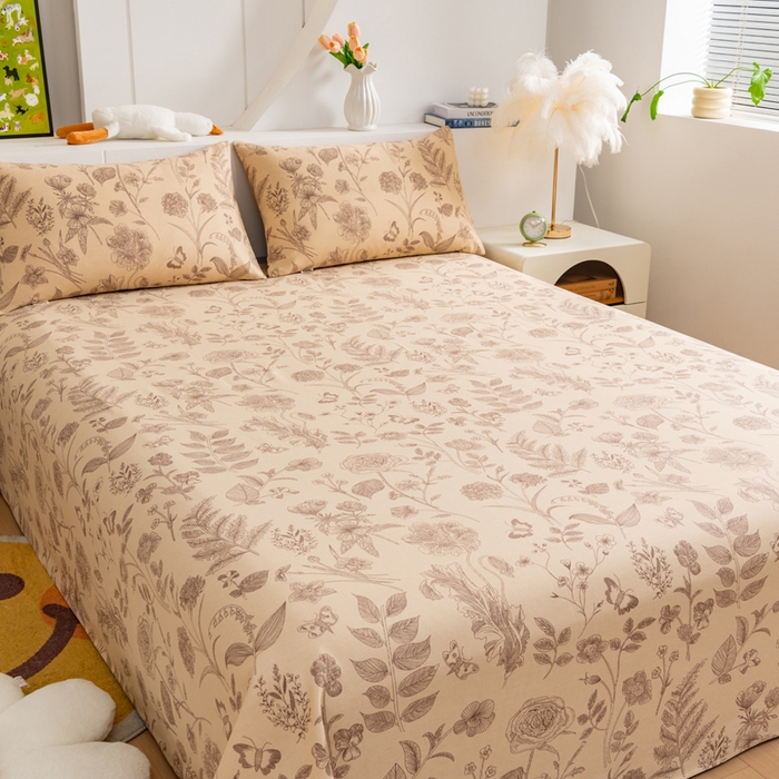 91家纺网 家纺一手货源 找家纺 居美良品 2026新款加厚215克老粗布枕套卡通花卉可做凉席二三件套 恬静