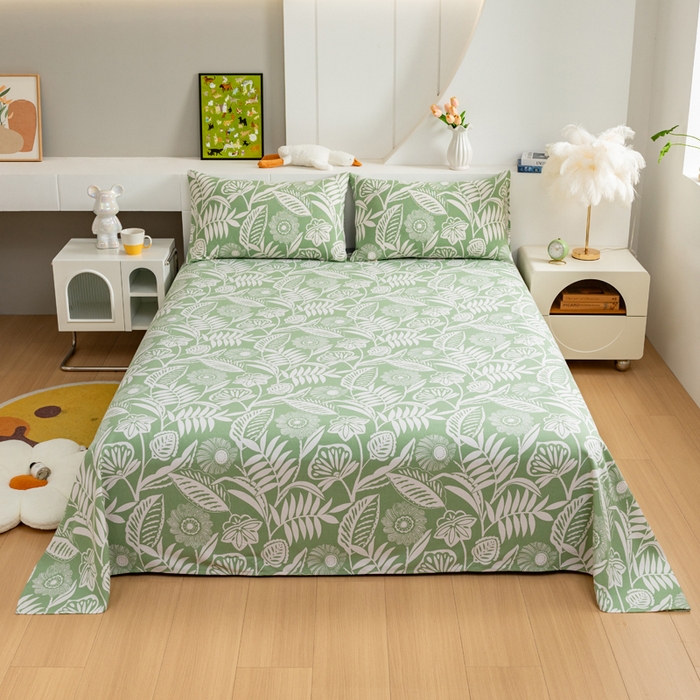 91家纺网 家纺一手货源 找家纺 居美良品 2026新款加厚215克老粗布枕套卡通花卉可做凉席二三件套 绿意盎然