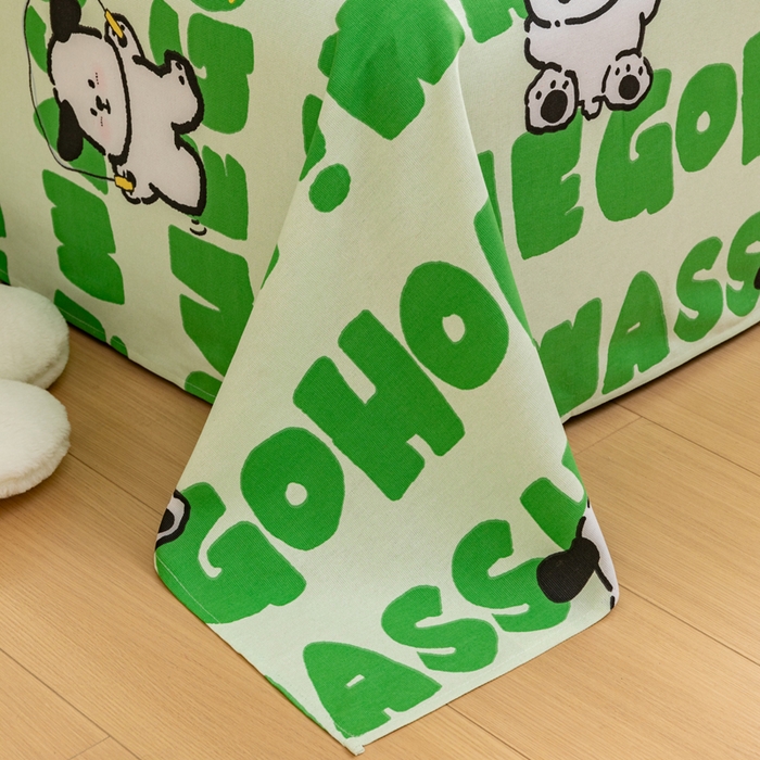 91家纺网 家纺一手货源 找家纺 居美良品 2026新款加厚215克老粗布枕套卡通花卉可做凉席二三件套 滑板狗