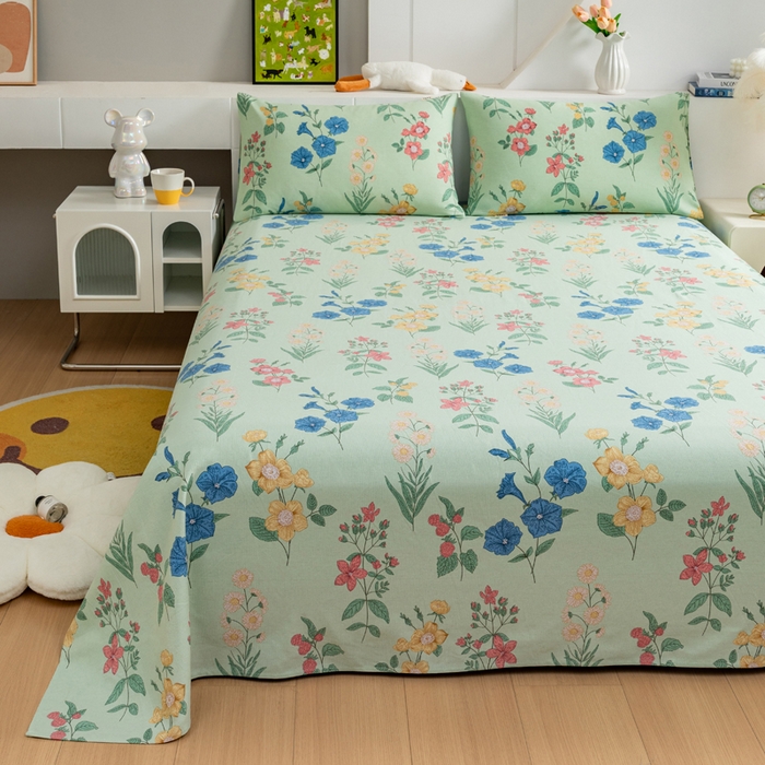 91家纺网 家纺一手货源 找家纺 居美良品 2026新款加厚215克老粗布枕套卡通花卉可做凉席二三件套 诗意花坊