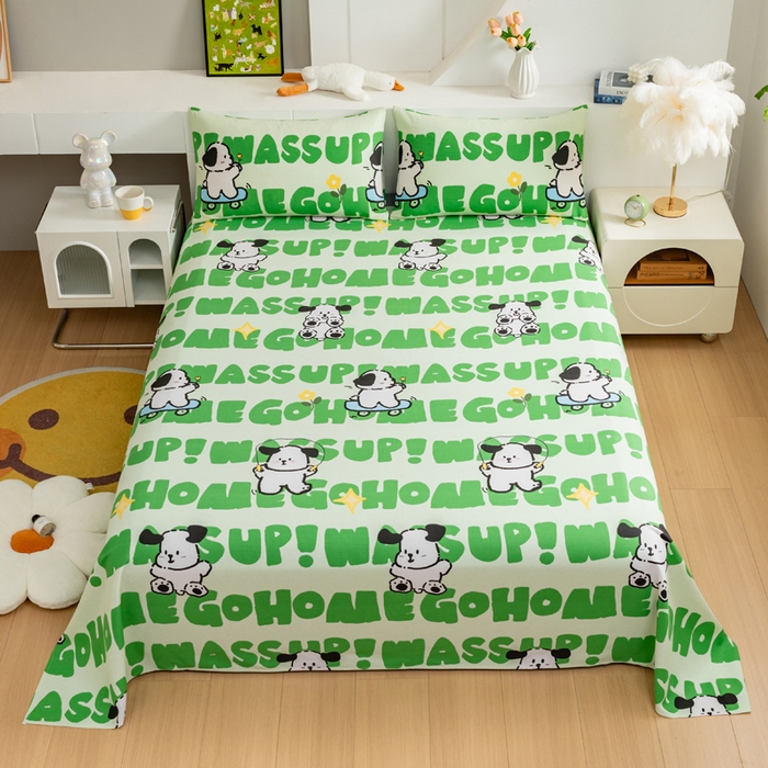 91家纺网 家纺一手货源 找家纺 居美良品 2026新款加厚215克老粗布枕套卡通花卉可做凉席二三件套 滑板狗