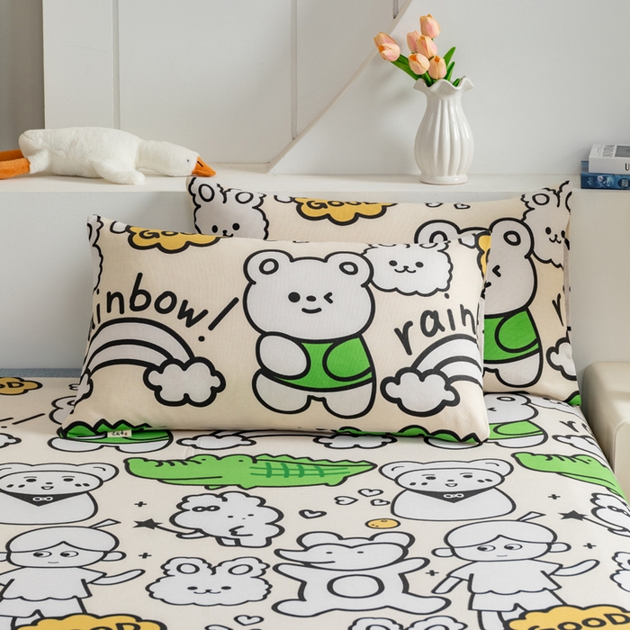 居美良品 2026新款加厚215克老粗布枕套卡通花卉可做凉席二三件套 童梦乐园