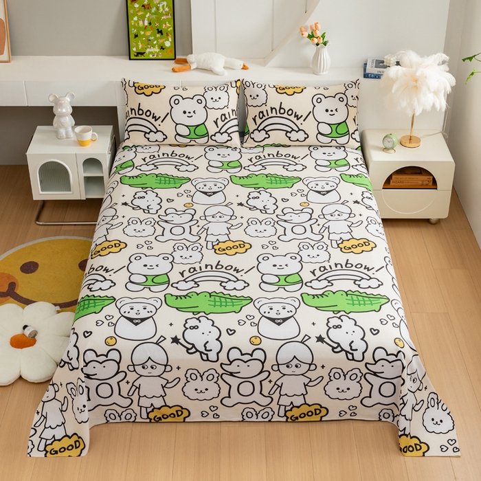 91家纺网 家纺一手货源 找家纺 居美良品 2026新款加厚215克老粗布枕套卡通花卉可做凉席二三件套 童梦乐园