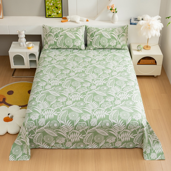 91家纺网 家纺一手货源 找家纺 居美良品 2026新款加厚215克老粗布枕套卡通花卉可做凉席二三件套 绿意盎然