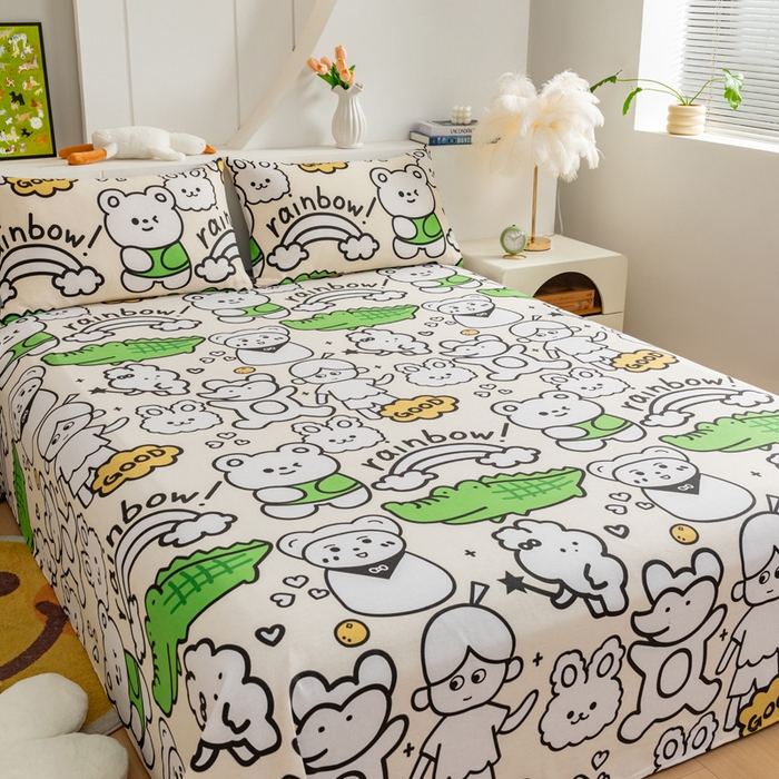 91家纺网 家纺一手货源 找家纺 居美良品 2026新款加厚215克老粗布枕套卡通花卉可做凉席二三件套 童梦乐园