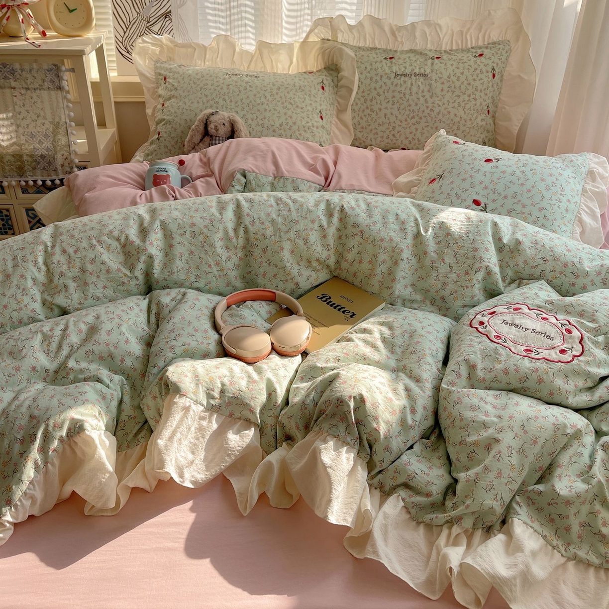 91家纺网 家纺一手货源 找家纺 （总）梦舒羽 2026新款A类云朵棉亲肤四季款刺绣1.8m四件套席床单宿舍绣花1.5米三件套