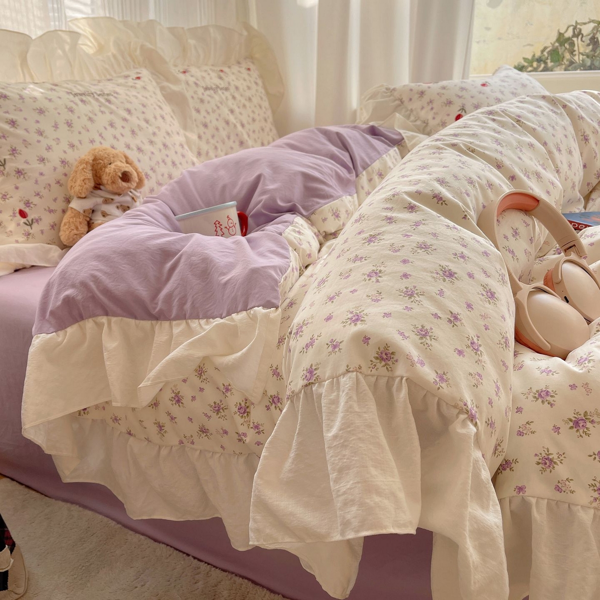 91家纺网 家纺一手货源 找家纺 梦舒羽 2026新款A类云朵棉亲肤四季款刺绣1.8m四件套席床单宿舍绣花1.5米三件套 欣欣花语-紫（刺绣款）
