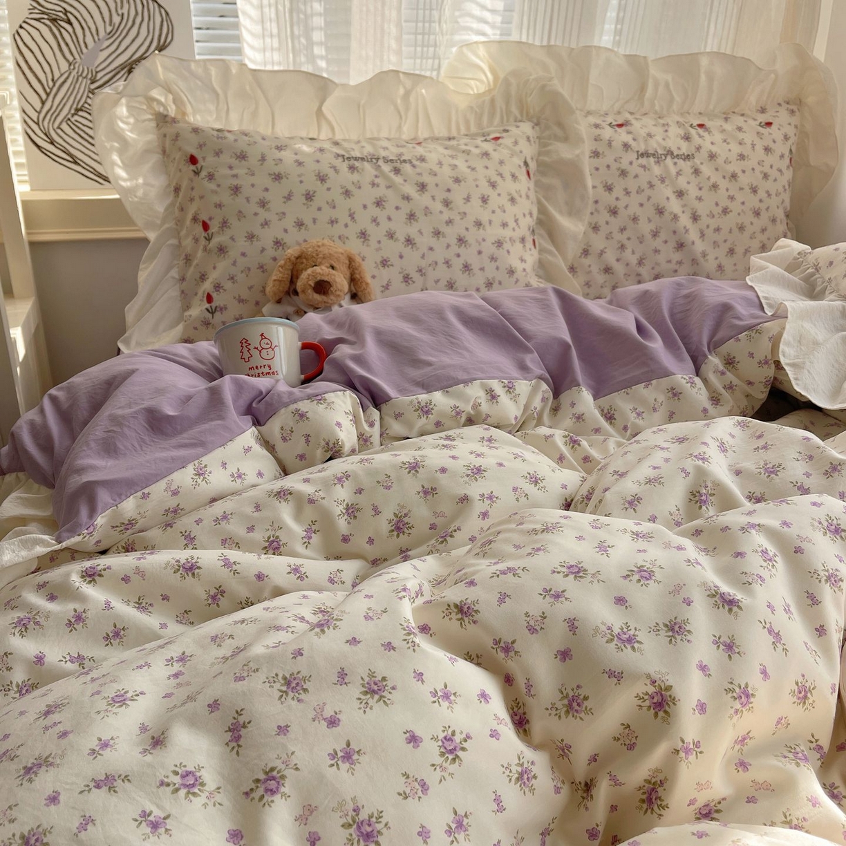 91家纺网 家纺一手货源 找家纺 梦舒羽 2026新款A类云朵棉亲肤四季款刺绣1.8m四件套席床单宿舍绣花1.5米三件套 欣欣花语-紫（刺绣款）