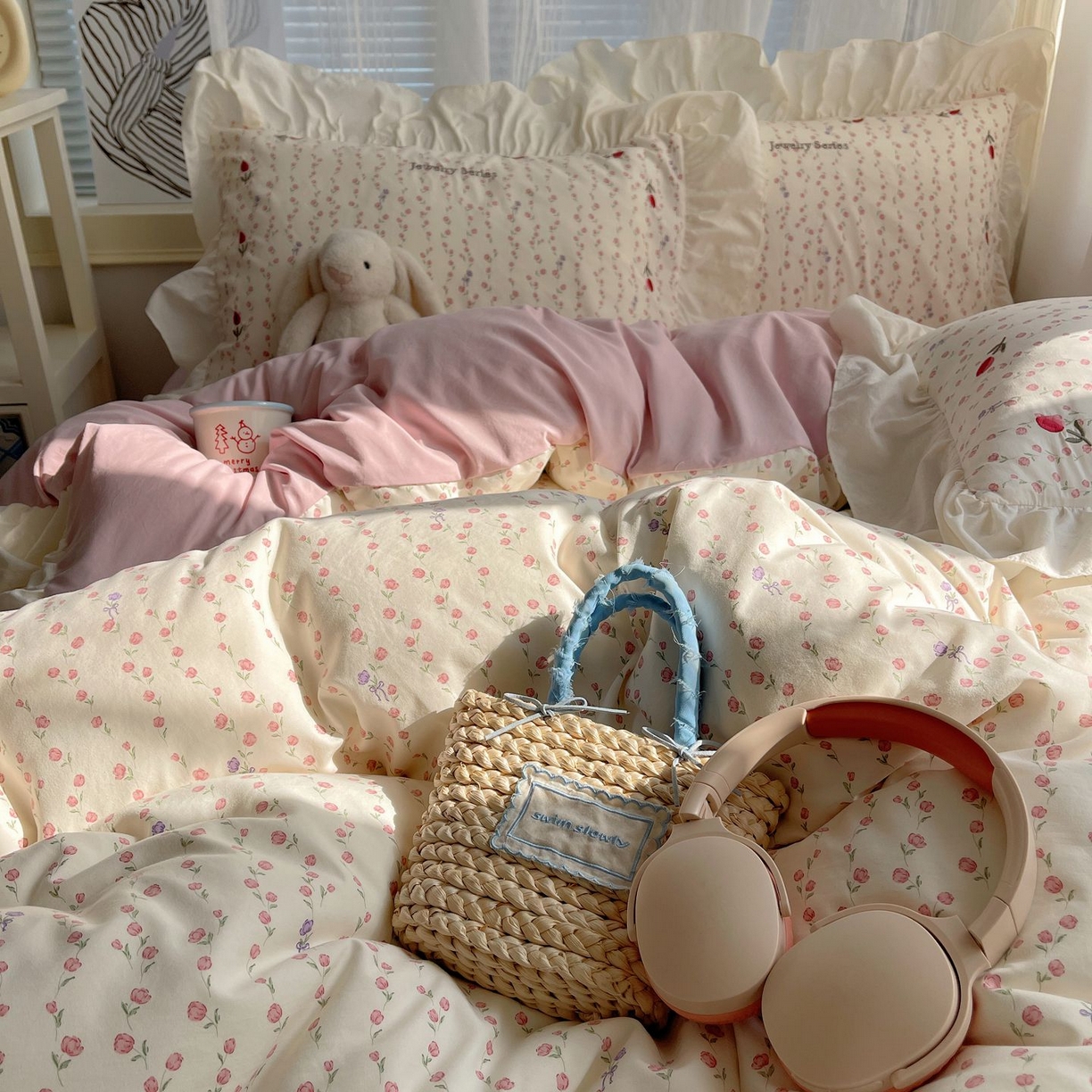 91家纺网 家纺一手货源 找家纺 梦舒羽 2026新款A类云朵棉亲肤四季款刺绣1.8m四件套席床单宿舍绣花1.5米三件套 花漾甜心（刺绣款）