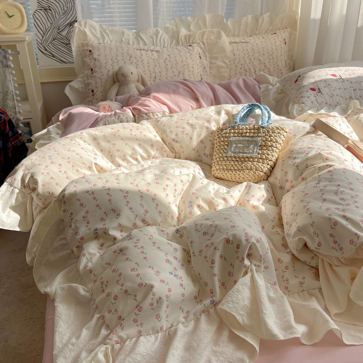 91家纺网 家纺一手货源 找家纺 梦舒羽 2026新款A类云朵棉亲肤四季款刺绣1.8m四件套席床单宿舍绣花1.5米三件套 花漾甜心（刺绣款）