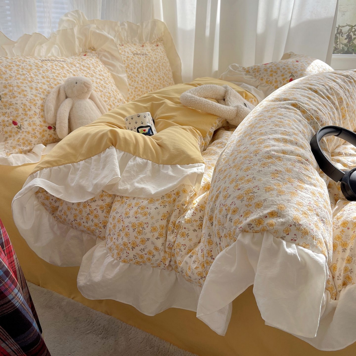 91家纺网 家纺一手货源 找家纺 梦舒羽 2026新款A类云朵棉亲肤四季款刺绣1.8m四件套席床单宿舍绣花1.5米三件套 春日暖阳（刺绣款）