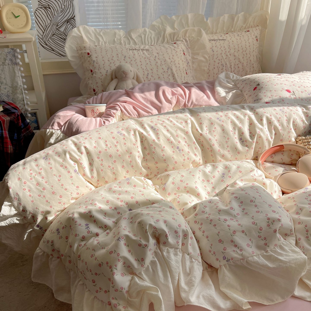 91家纺网 家纺一手货源 找家纺 梦舒羽 2026新款A类云朵棉亲肤四季款刺绣1.8m四件套席床单宿舍绣花1.5米三件套 花漾甜心（刺绣款）