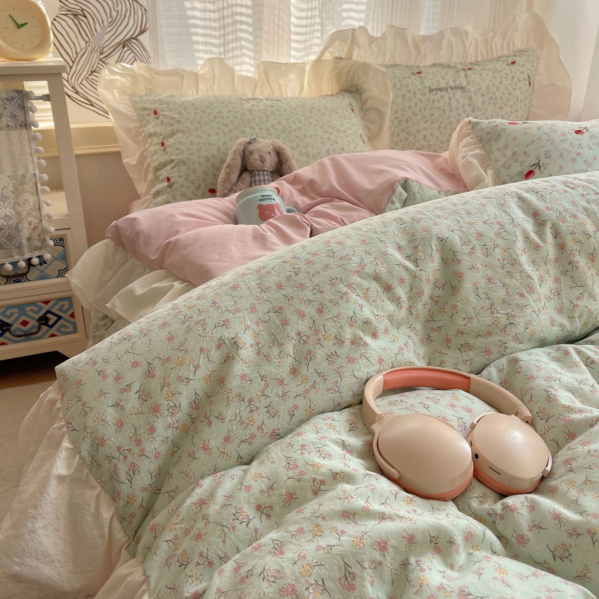 91家纺网 家纺一手货源 找家纺 梦舒羽 2026新款A类云朵棉亲肤四季款刺绣1.8m四件套席床单宿舍绣花1.5米三件套 薄荷之夏（刺绣款）