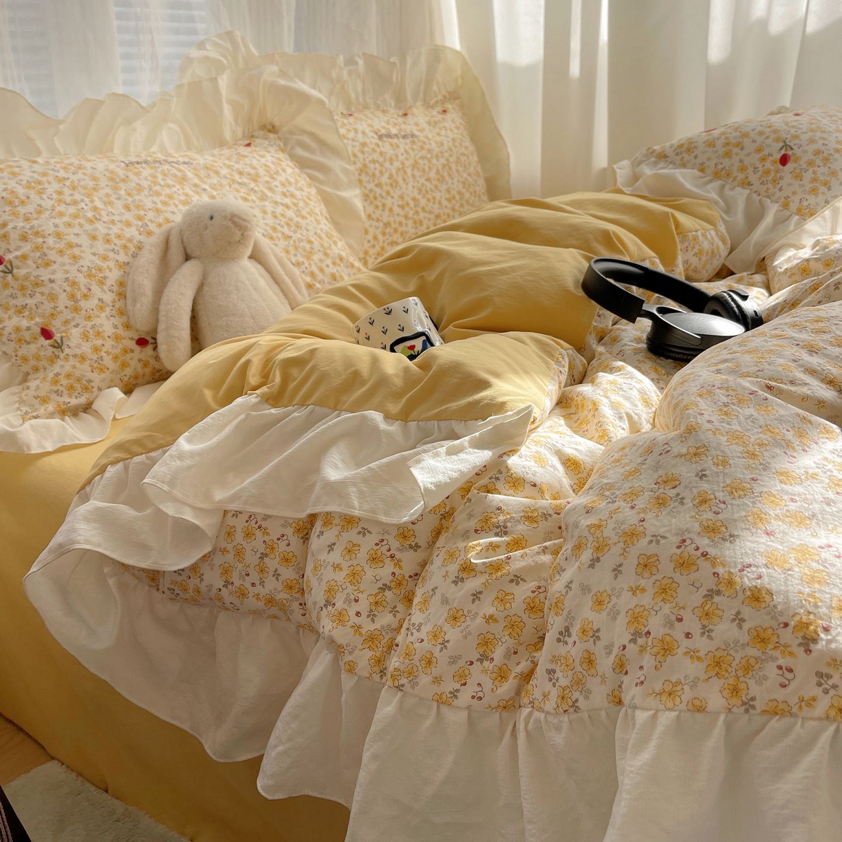 91家纺网 家纺一手货源 找家纺 梦舒羽 2026新款A类云朵棉亲肤四季款刺绣1.8m四件套席床单宿舍绣花1.5米三件套 春日暖阳（刺绣款）