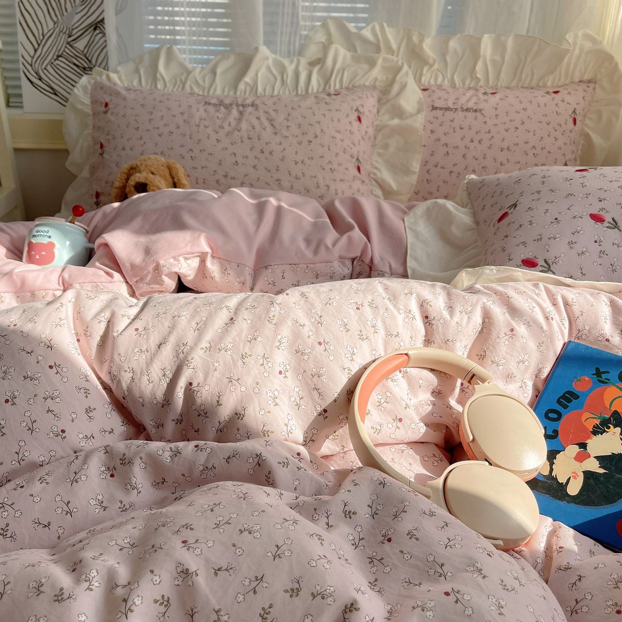 91家纺网 家纺一手货源 找家纺 梦舒羽 2026新款A类云朵棉亲肤四季款刺绣1.8m四件套席床单宿舍绣花1.5米三件套 爱丽丝-粉（刺绣款）