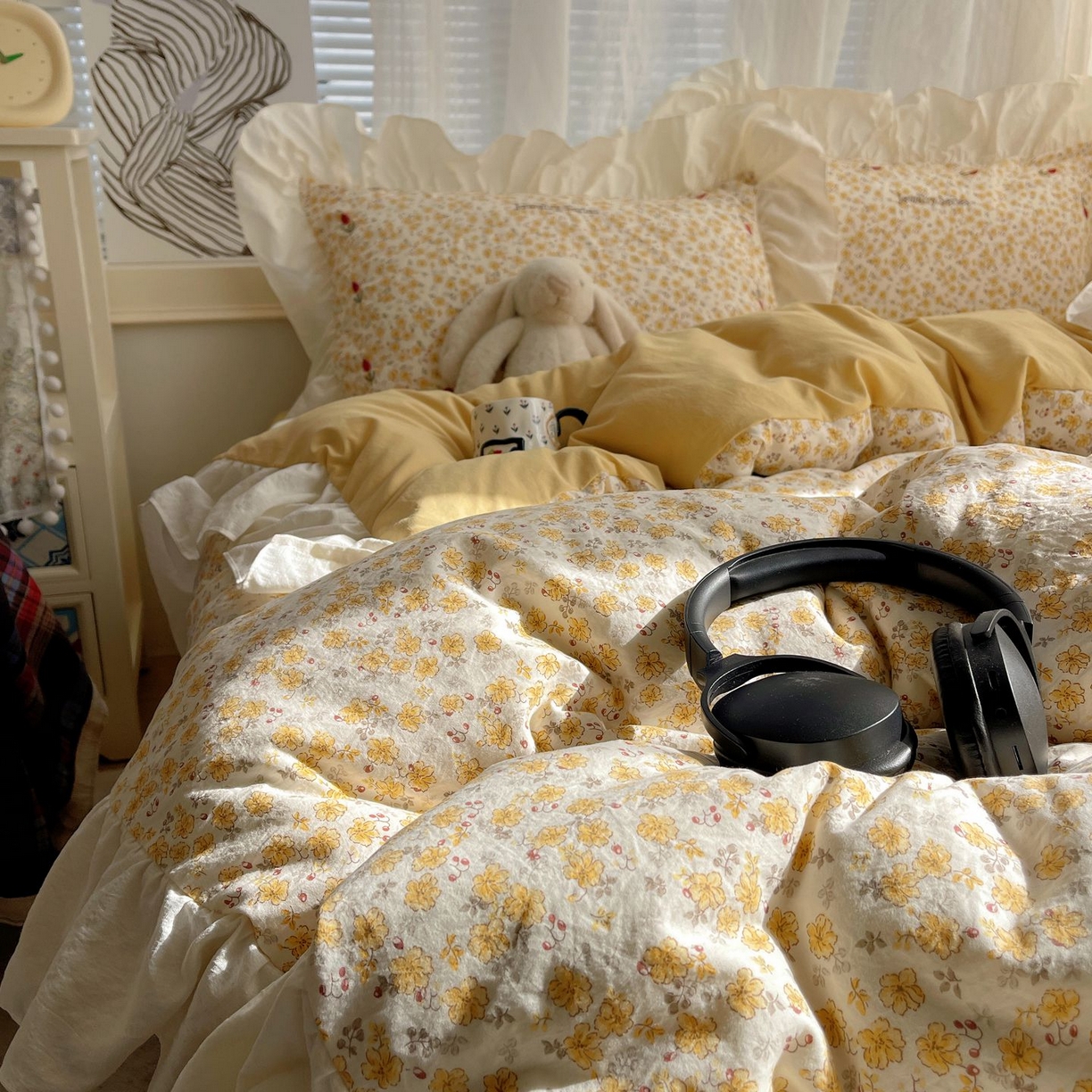 91家纺网 家纺一手货源 找家纺 梦舒羽 2026新款A类云朵棉亲肤四季款刺绣1.8m四件套席床单宿舍绣花1.5米三件套 春日暖阳（刺绣款）