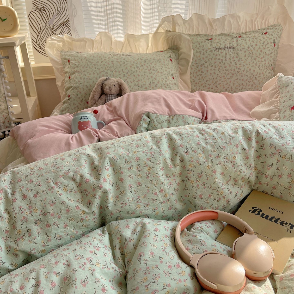 91家纺网 家纺一手货源 找家纺 梦舒羽 2026新款A类云朵棉亲肤四季款刺绣1.8m四件套席床单宿舍绣花1.5米三件套 薄荷之夏（刺绣款）