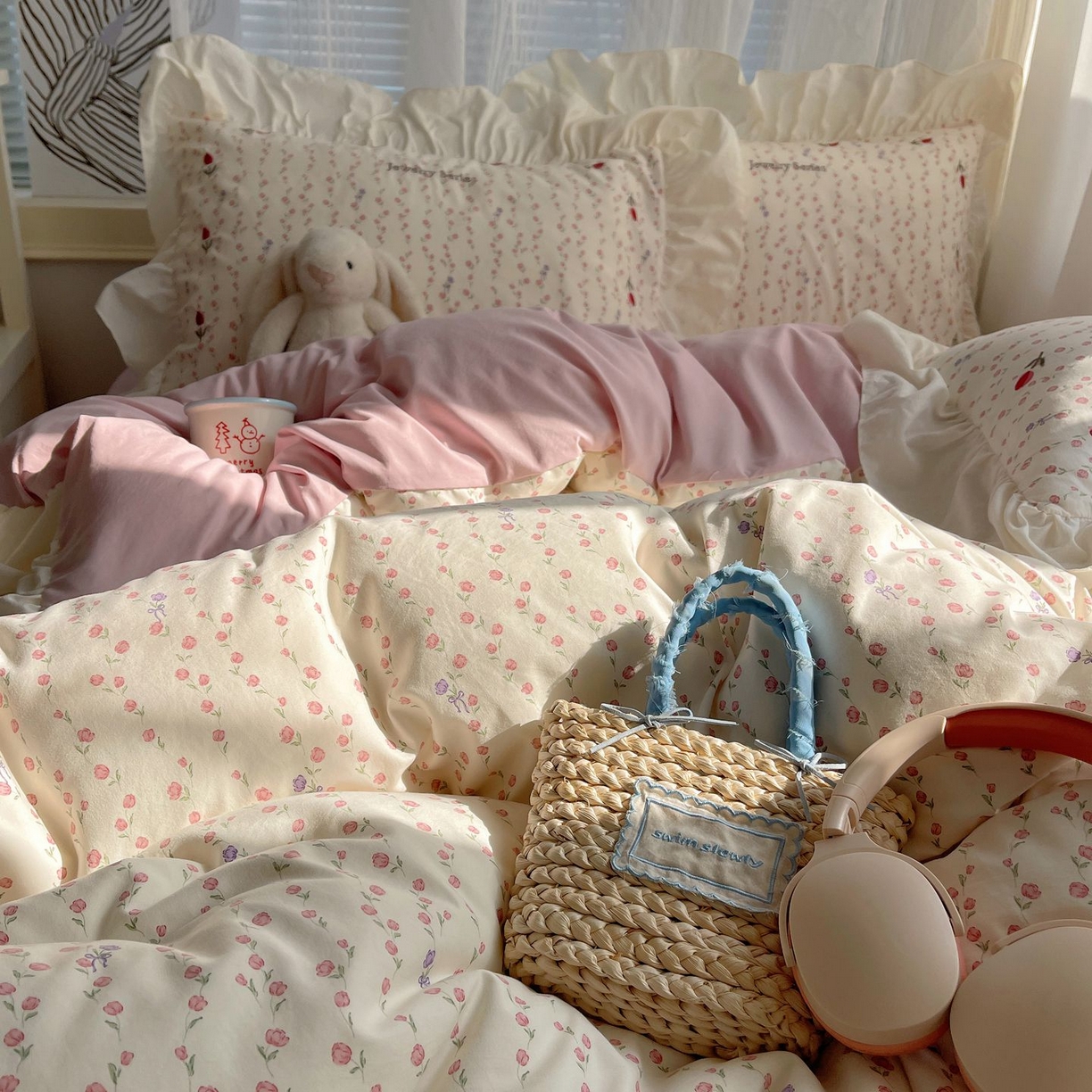 91家纺网 家纺一手货源 找家纺 梦舒羽 2026新款A类云朵棉亲肤四季款刺绣1.8m四件套席床单宿舍绣花1.5米三件套 花漾甜心（刺绣款）