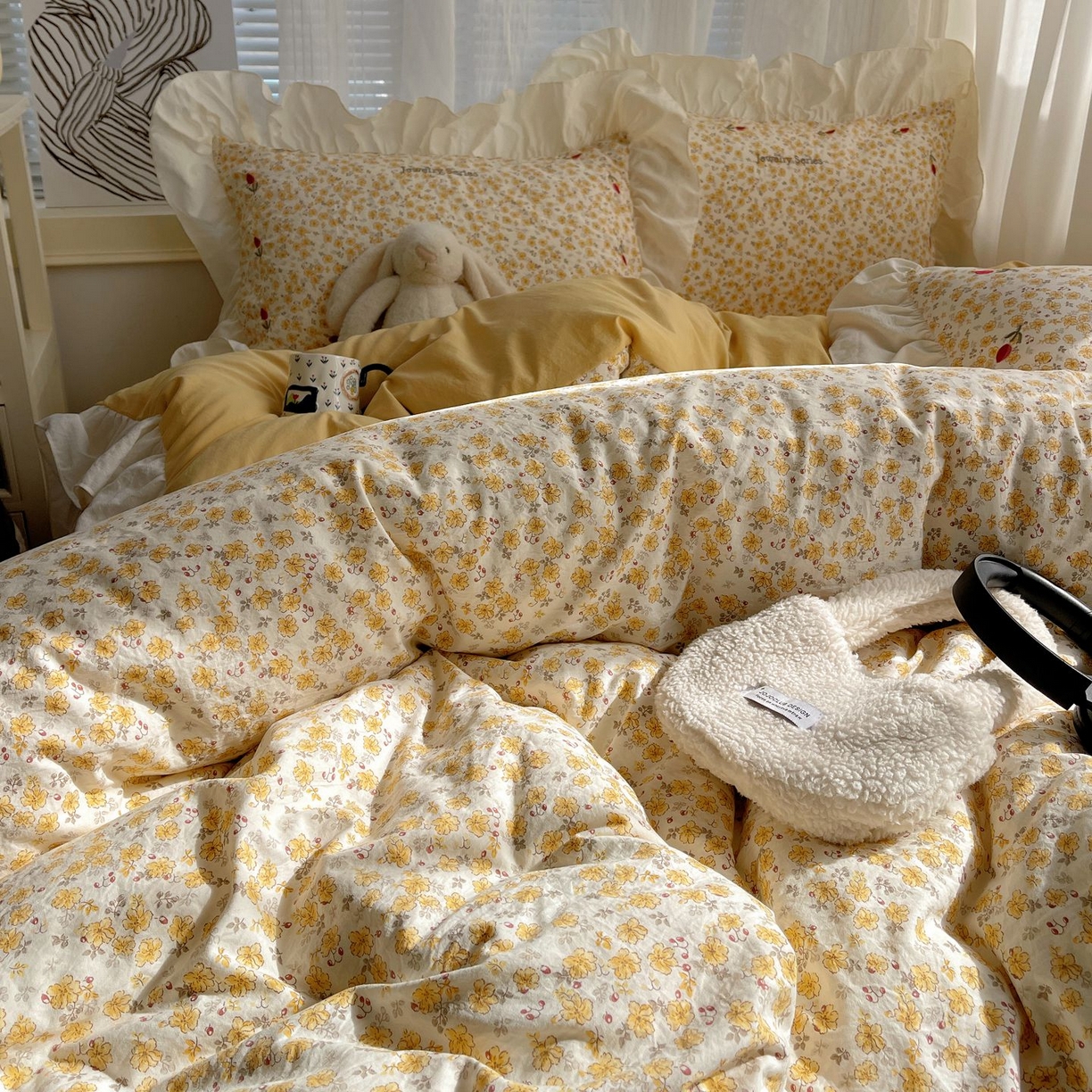 91家纺网 家纺一手货源 找家纺 梦舒羽 2026新款A类云朵棉亲肤四季款刺绣1.8m四件套席床单宿舍绣花1.5米三件套 春日暖阳（刺绣款）
