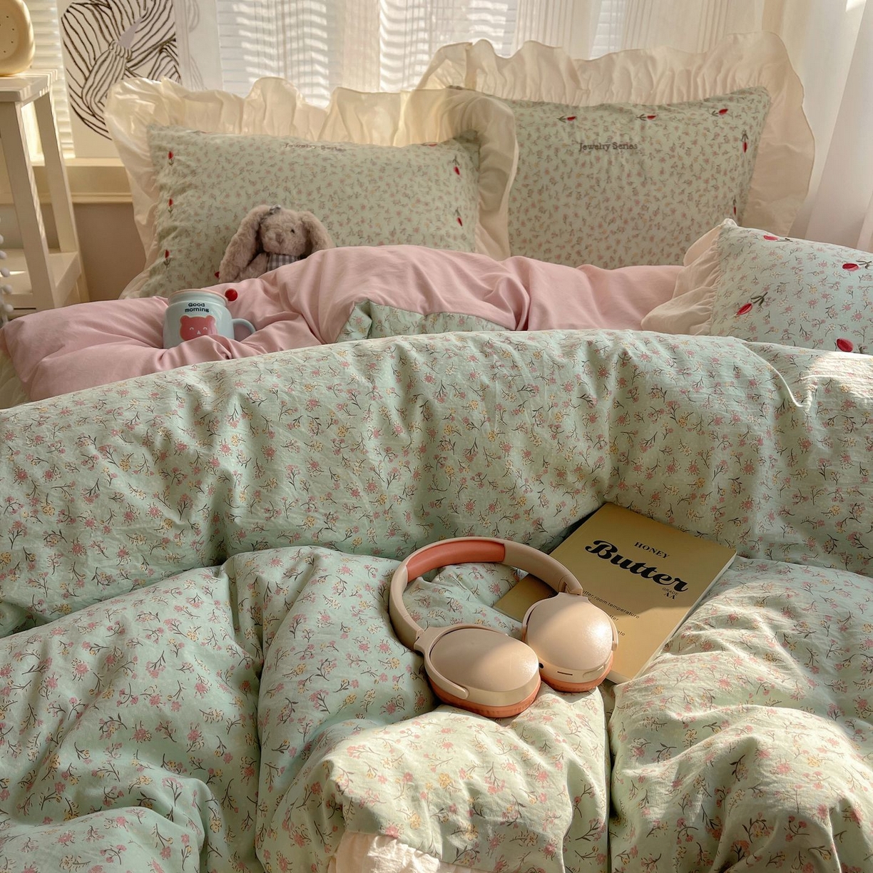 91家纺网 家纺一手货源 找家纺 梦舒羽 2026新款A类云朵棉亲肤四季款刺绣1.8m四件套席床单宿舍绣花1.5米三件套 薄荷之夏（刺绣款）