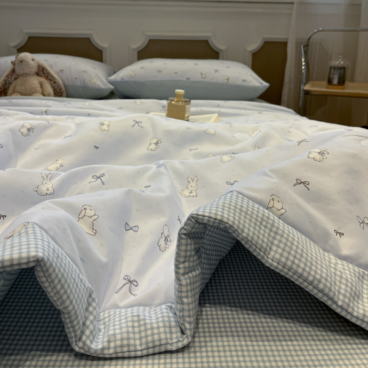 91家纺网 家纺一手货源 找家纺 一加一 2026新款雅棉活性印花大豆夏被四件套 夏凉被空调被 软萌兔