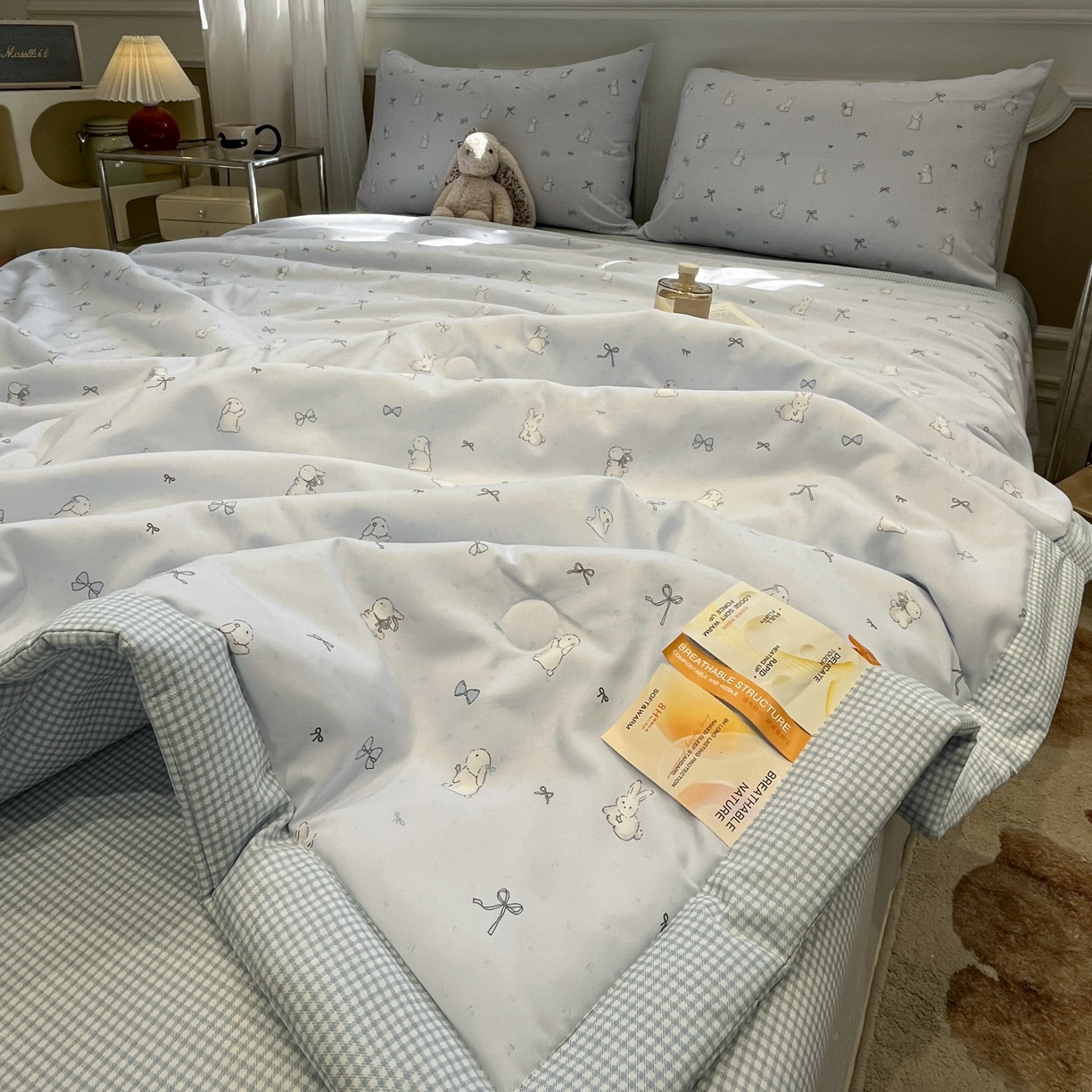 91家纺网 家纺一手货源 找家纺 一加一 2026新款雅棉活性印花大豆夏被四件套 夏凉被空调被 软萌兔